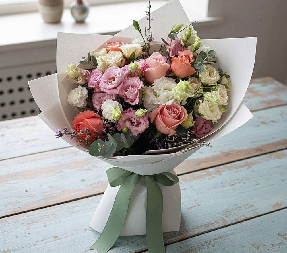 Букет цветов из: Розы, Лизиантусы и Гвоздики в Кабехабле