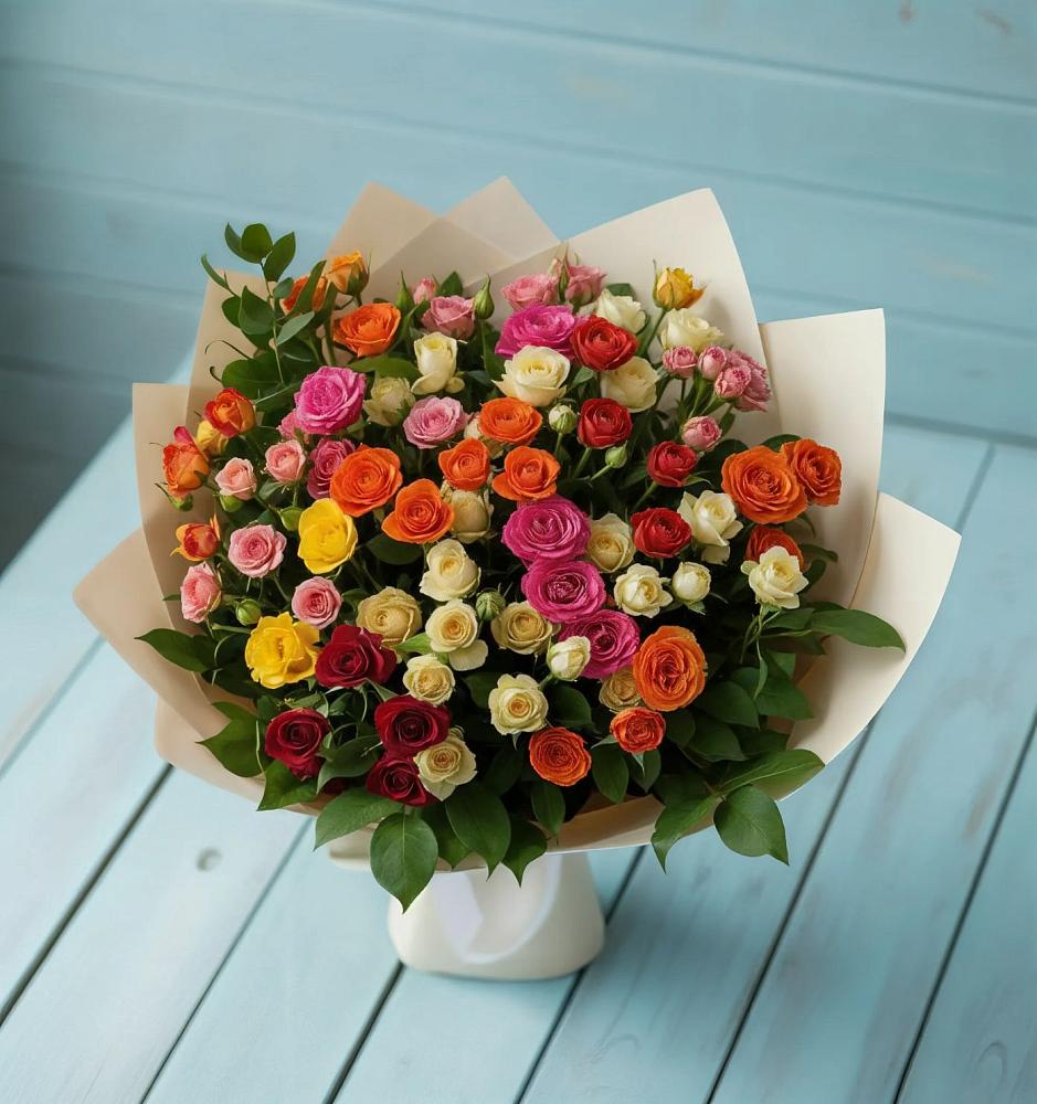 Букет Микс из разноцветных кустовых роз в Кабехабле