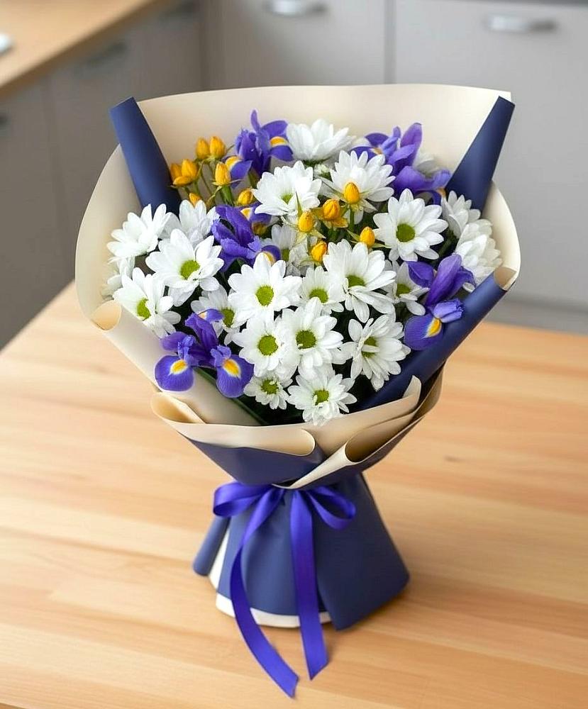 Букет цветов из: Розы, Ирисы и Хризантемы в Кабехабле