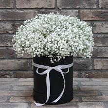 Цветочная композиция из Гипсофила в шляпной коробке в Кабехабле